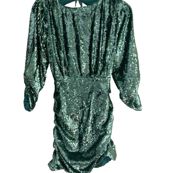 For Love & Lemons Marais Sequin Mini Dress XS Green Backless Party Cocktail - Picture 4 of 10